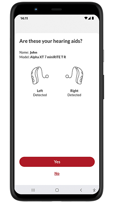 Android phone showing hearing aid detect screen